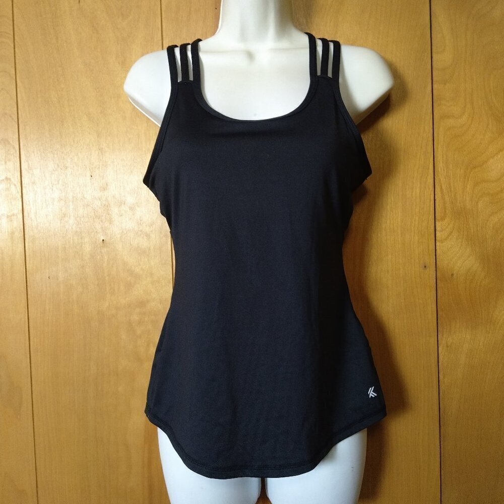 KYODAN Women's XS Black Strappy Back Tank Top Built-In-Bra Activewear